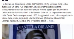 Sparizione di Emanuela Orlandi, Emiliano Fittipaldi presenta documenti scottanti