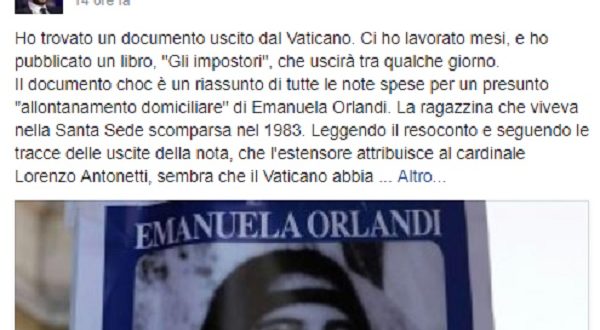 Sparizione di Emanuela Orlandi, Emiliano Fittipaldi presenta documenti scottanti